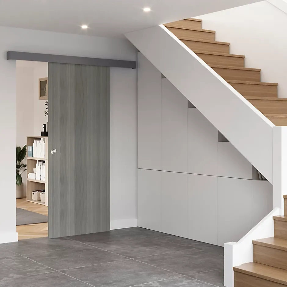 Porte coulissante Alpille effet bois gris H.204 x l.83 cm-