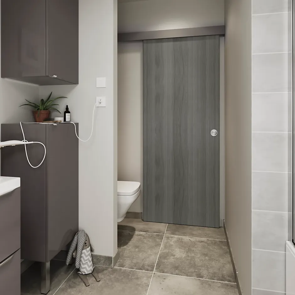 Porte coulissante Alpille effet bois gris H.204 x l.83 cm-