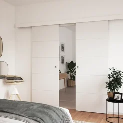 Porte coulissante Alvéolaire gravé prépeinte H.204 x l.73 cm- Outlet