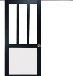 Gd Menuiseries Porte Coulissante Atelier Noir, Blanc Vitrée H204 X L73, Rail Alu, Coquilles