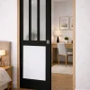 Porte Coulissante Atelier Noir, Panneau Blanc Vitrée H204 X L83, Galandage, Kit De Finition-Gd Menuiseries