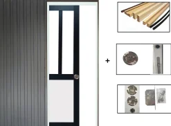 Porte Coulissante Atelier Noir, Panneau Blanc Vitrée H204 X L83, Galandage, Kit De Finition-Gd Menuiseries