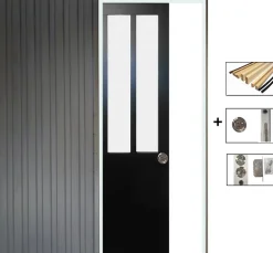 Gd Menuiseries Porte Coulissante Atelier Noir Vitre Depoli H204 X L73, Galandage, Kit Finition