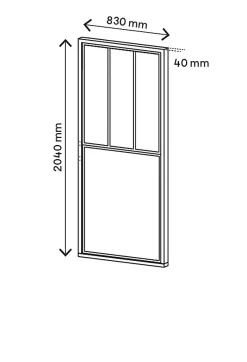 Porte coulissante Atelier noire 3 vitrages H.204 x l.83 cm