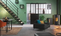 Porte coulissante Atelier noire 3 vitrages H.204 x l.83 cm