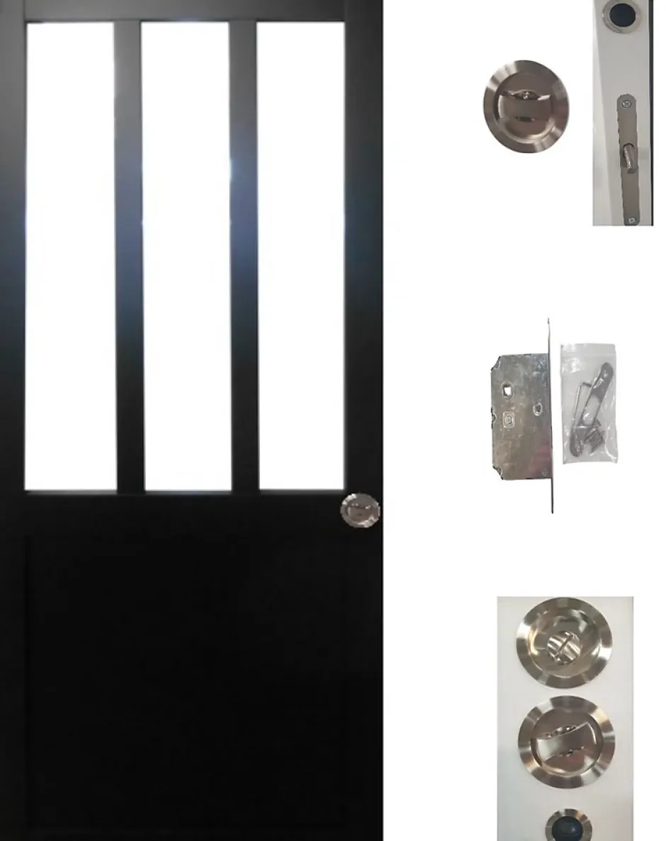 Porte Coulissante Atelier Noir H204 X L63, Serrure Condamnation-Gd Menuiseries Online