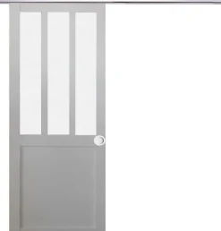 Porte Coulissante Atelier Blanc Vitre Depoli H204 X L93, Rail Alu, Coquilles Blanc-Gd Menuiseries Clearance