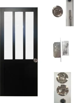 Porte Coulissante Atelier Noir Vitre Depoli H204 X L93, Serrure Condamnation-Gd Menuiseries New