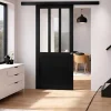 Gd Menuiseries Porte Coulissante Atelier Noir H204 X L93, Rail Alu Bandeau Noir, Coquilles