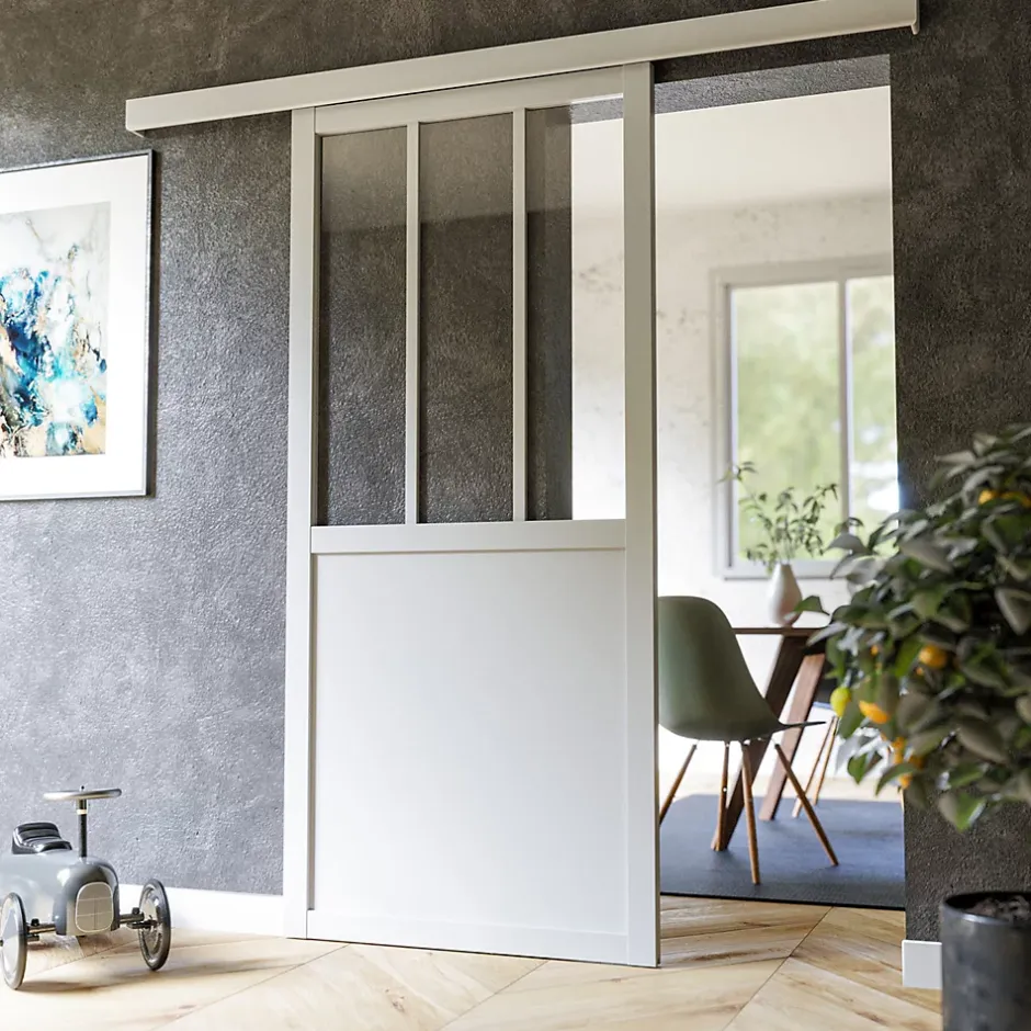 Coulicool Porte Coulissante avec Rail - Atelier Blanche 83 cm - Sans poignée