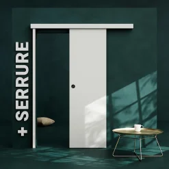 Coulicool Porte Coulissante avec Rail + Serrure - Prépeinte Plane 63 cm