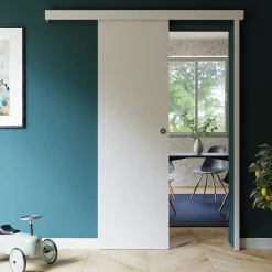 Coulicool Porte Coulissante avec Rail + Serrure - Prépeinte Plane 63 cm