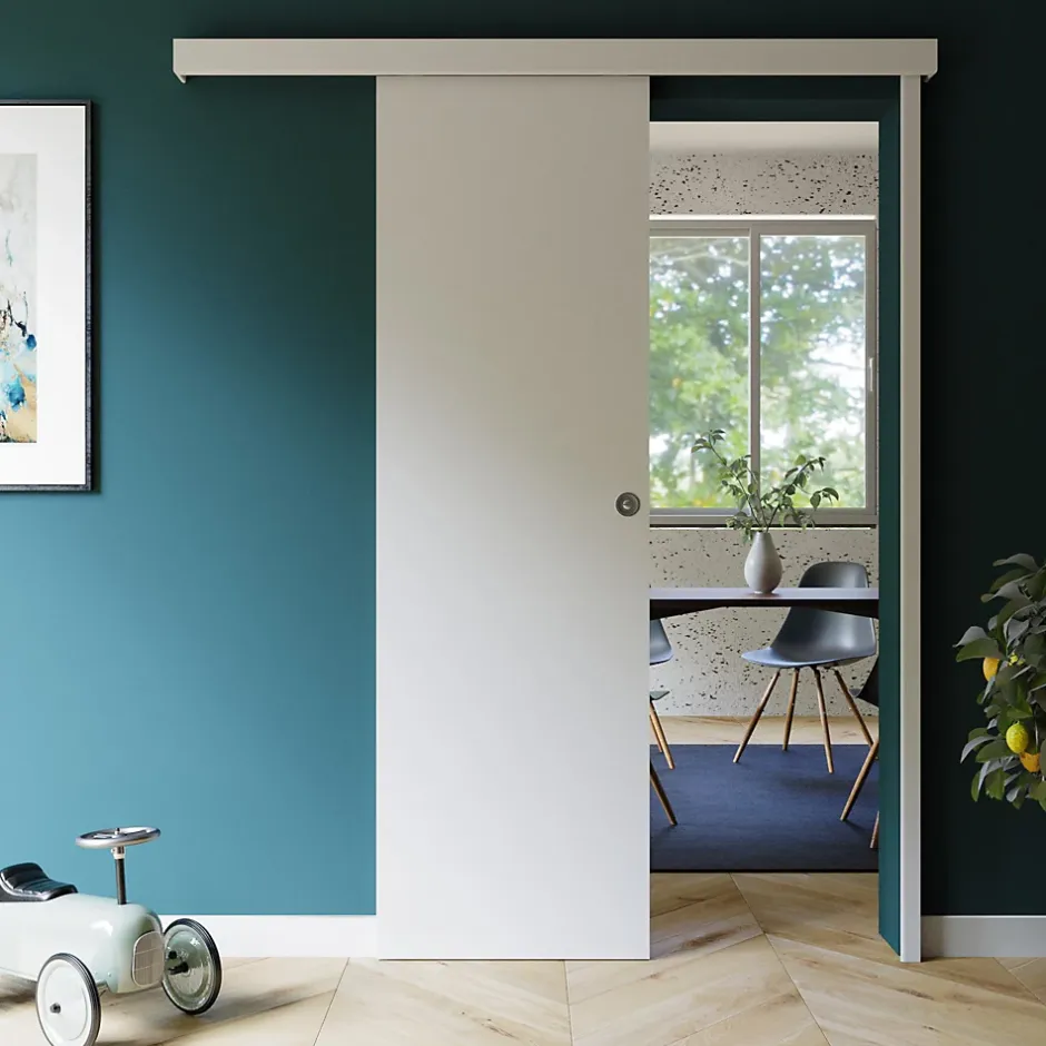 Coulicool Porte Coulissante avec Rail + Serrure - Prépeinte Plane 63 cm