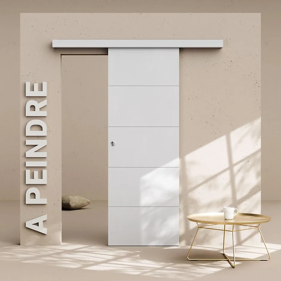 Coulicool Porte Coulissante avec Rail - Prépeinte Ligne 73 cm - Sans butée