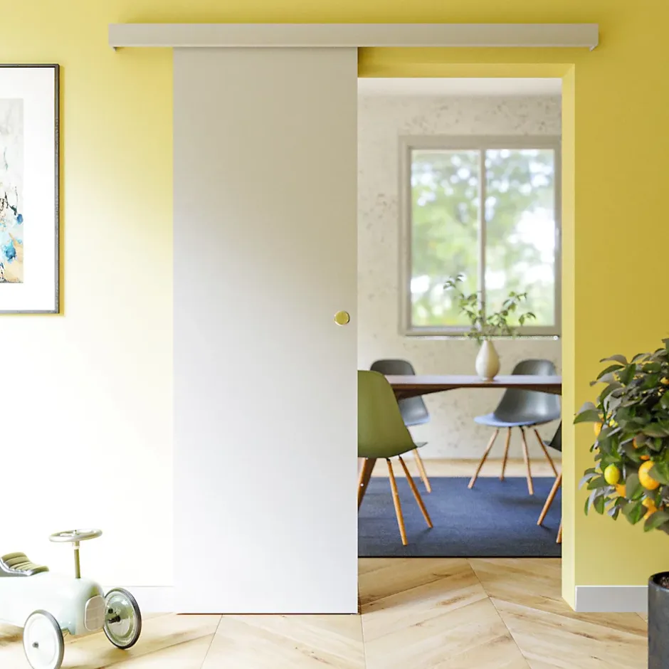 Coulicool Porte Coulissante avec Rail - Prépeinte Plane 63 cm - Sans butée