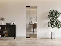 Vente-unique Porte coulissante avec système à galandage - aluminium et verre trempé dépoli - H205 x L93 cm - LINCI II