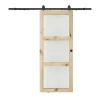 Porte coulissante avec système en applique en bois et verre trempé dépoli - 3 fenêtres - H205 x L63 cm - ACOSTA II-Vente-unique Sale