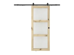 Porte coulissante avec système en applique en bois et verre trempé dépoli - 3 fenêtres - H205 x L63 cm - ACOSTA II-Vente-unique Sale