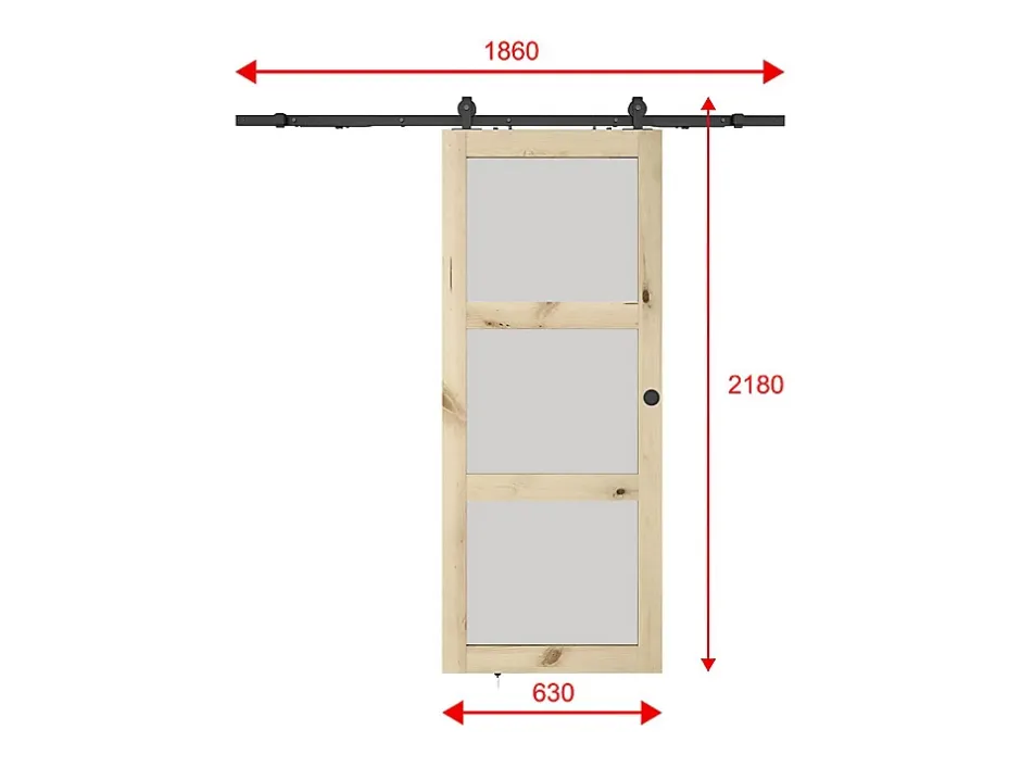 Porte coulissante avec système en applique en bois et verre trempé dépoli - 3 fenêtres - H205 x L63 cm - ACOSTA II-Vente-unique Sale