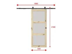 Porte coulissante avec système en applique en bois et verre trempé dépoli - 3 fenêtres - H205 x L63 cm - ACOSTA II-Vente-unique Sale