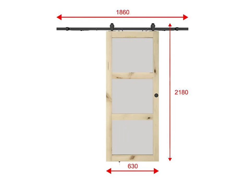 Porte coulissante avec système en applique en bois et verre trempé dépoli - 3 fenêtres - H205 x L63 cm - ACOSTA II-Vente-unique Sale