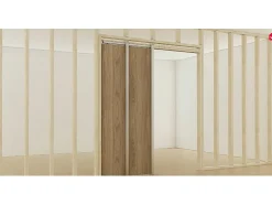 Porte coulissante avec système à galandage en bois et verre trempé dépoli - 3 fenêtres - H205 x L63 cm - ACOSTA II-Vente-unique Discount