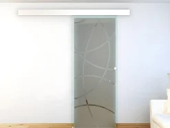 Vente-unique Porte coulissante avec système en applique H205 x L83 cm - Verre trempé dépoli - HEIDI