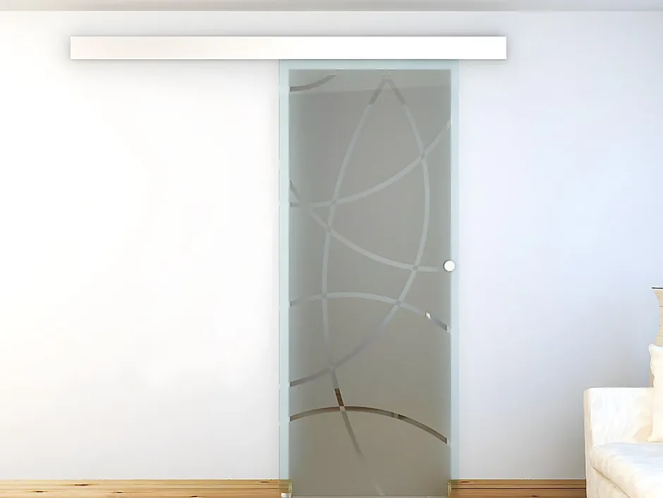 Vente-unique Porte coulissante avec système en applique H205 x L83 cm - Verre trempé dépoli - HEIDI