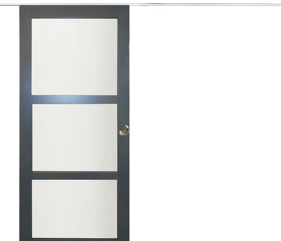 Gd Menuiseries Porte Coulissante Blakeria Vitrée Ral7016 H204 X L93, Rail Alu Bandeau Blanc, Coquilles