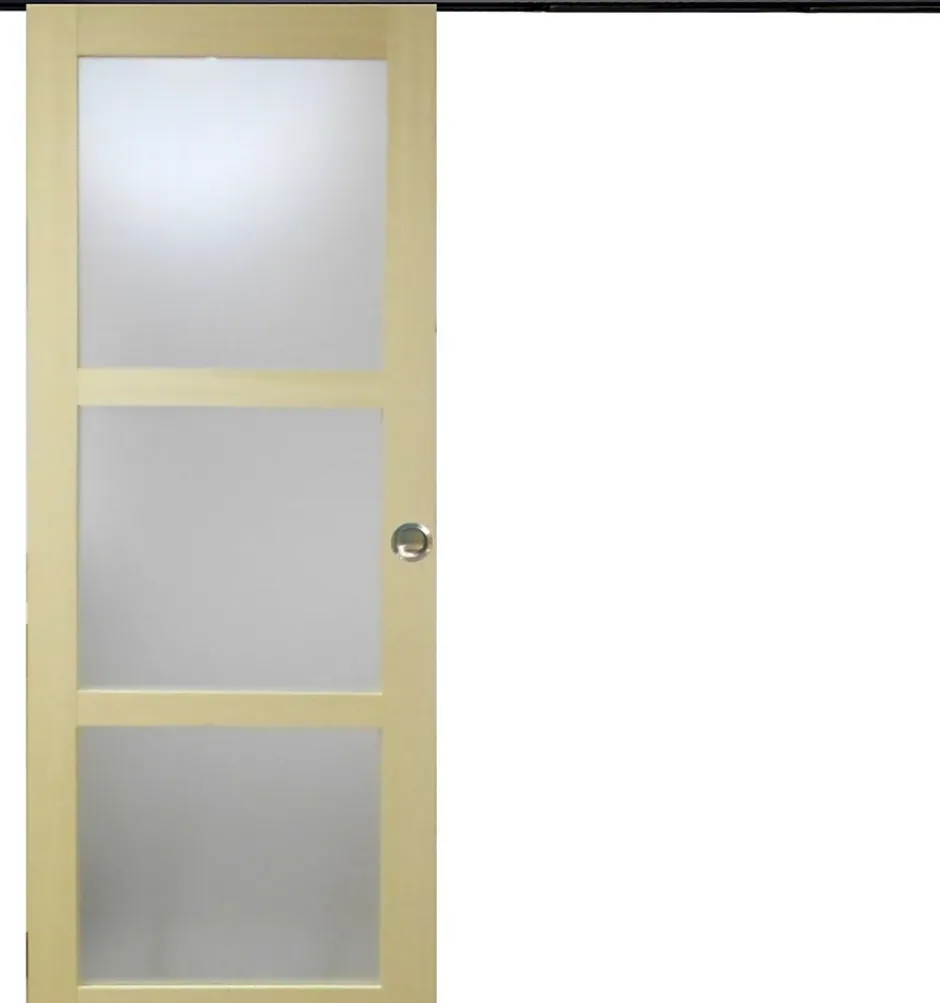 Porte Coulissante Bois Ayous Vitrée H204 X L73, Rail Alu Bandeau Noir, Coquilles-Gd Menuiseries Online