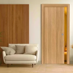 Porte coulissante cloison Matild, H.204 x l.63 cm, sans serrure, finition chêne brut structuré-Reivilo Clearance