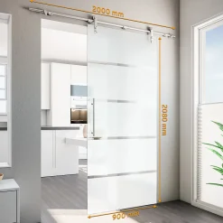 Porte coulissante complète 90x208 - verre de sécurité - porte vitrée - décor dépoli - système apparent-Schulte Sale