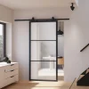 Porte coulissante complète verre - 102x220 - Porte vitrée - Décor industriel Loftstyle - Satinée - Noir-Schulte Clearance