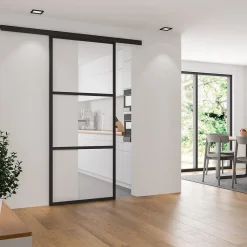 Schulte Porte coulissante complète verre - 102x220 - Porte vitrée - Décor industriel Loftstyle - Transparent - Noir