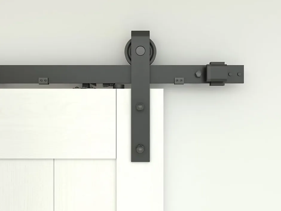 Porte coulissante complète bois - 90x215cm - blanc - système ouvert noir-Schulte New