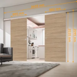 Schulte Porte coulissante complète - 176x203 - décor chêne - double porte - poignée ronde - double softclose