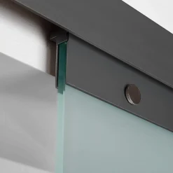 Porte Coulissante Complète 90x203 - Rail Noir -porte Vitrée - Verre Sablé - Poignée Barre-double Softclose-Schulte Sale