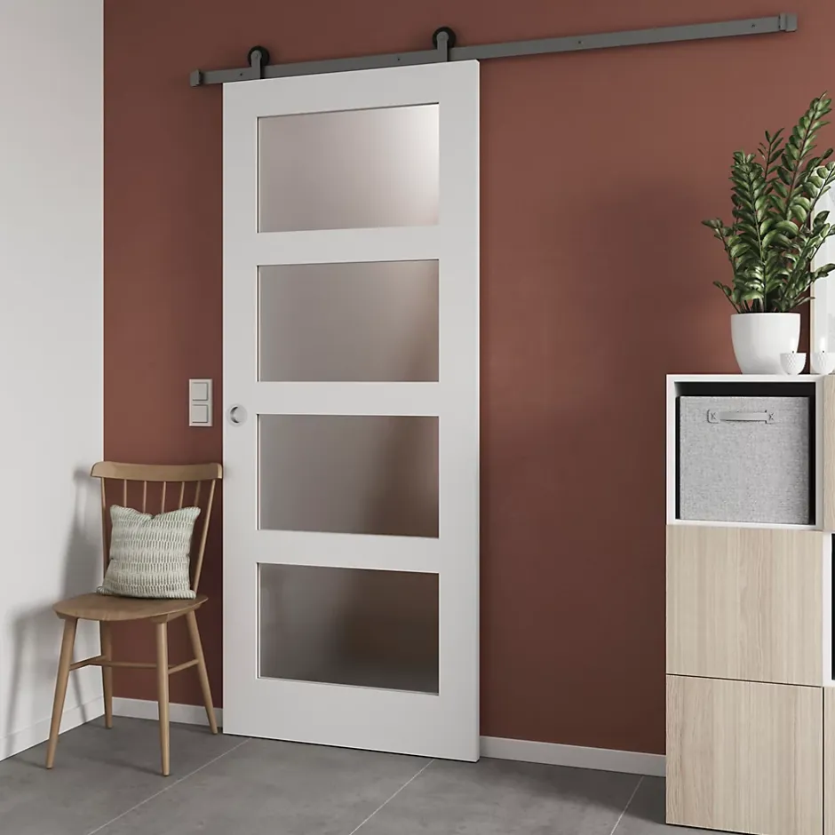 Porte coulissante Connemara 4 carreaux blanc H.204 x l.83 cm- Sale