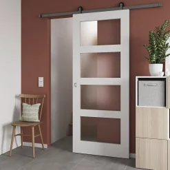 Porte coulissante Connemara 4 carreaux blanc H.204 x l.83 cm- Sale