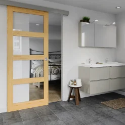 Porte coulissante Connemara pin vitrée H.204 x l.83 cm- Outlet