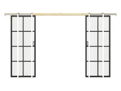 Vente-unique Porte coulissante double avec système à galandage en aluminium et verre trempé - 2 x H205 x L63 cm - WILDEN II