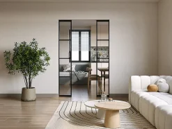 Vente-unique Porte coulissante double avec système à galandage en aluminium et verre trempé - 2 x H205 x L63 cm - WILDEN II