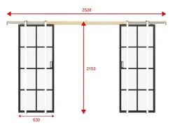 Vente-unique Porte coulissante double avec système à galandage en aluminium et verre trempé - 2 x H205 x L63 cm - WILDEN II