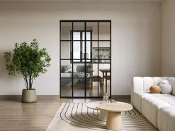 Vente-unique Porte coulissante double avec système à galandage en aluminium et verre trempé - 2 x H205 x L63 cm - WILDEN II