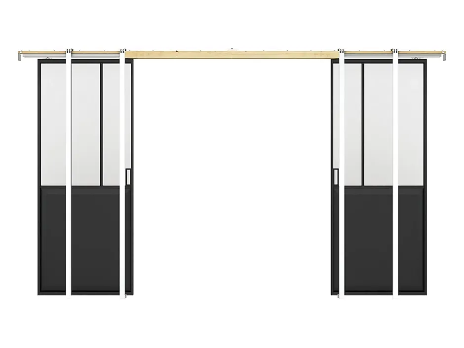 Porte coulissante double atelier avec système à galandage - Noir et verre trempé - 2 x H205 x L93 cm - ARTISTO II-Vente-unique Best