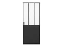 Porte coulissante double atelier avec système à galandage - Noir et verre trempé - 2 x H205 x L93 cm - ARTISTO II-Vente-unique Best