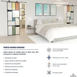 Porte coulissante en verre seule (rail non inclus) - MONDO OPAQUE - H. 204 x L. 83 - Fabrication Française NORMANDIE-Aurys Best