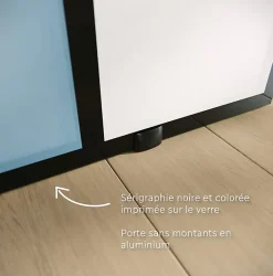 Aurys Porte coulissante en verre seule (rail non inclus) - MONDO OPAQUE BLEUE - H. 204 x L. 93 - Fabrication Française NORMANDIE