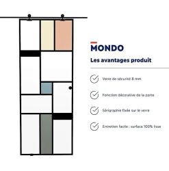 Porte coulissante en verre seule - MONDO CLAIRE - H. 204 x L. 93 - Fabrication Française NORMANDIE-Aurys Hot