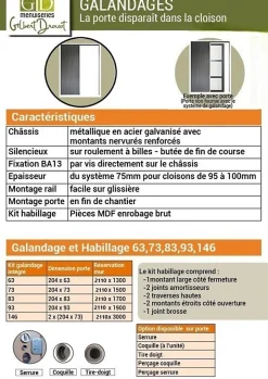 Gd Menuiseries Porte Coulissante Frake 3 Panneaux H204 X L73, Galandage, Kit De Finition